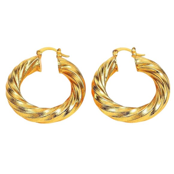 1 1/2 Inch 39mm Hoop Gold Tone Pierced Post Earrings - Picture 2 of 7